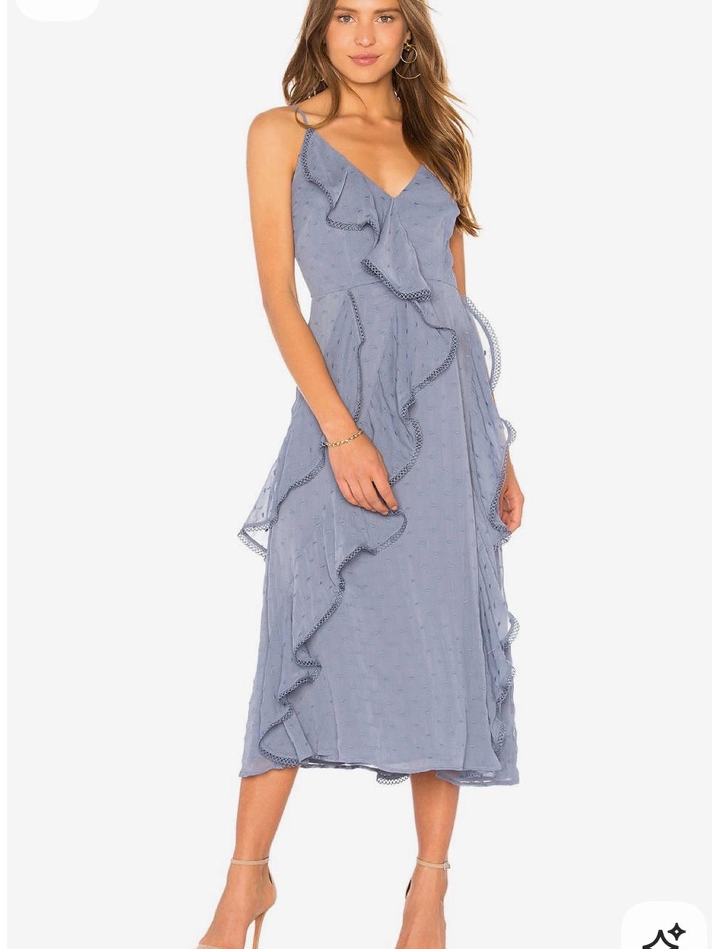 KEEPSAKE the Label Dusty Blue Ruffle Midi Dress